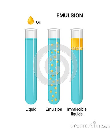 Vector illustration of emulsion of two liquids oil and water in tubes isolated on white background Vector Illustration